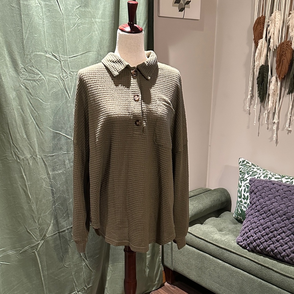 Amazon Olive Green Waffle Knit Polo Tunic